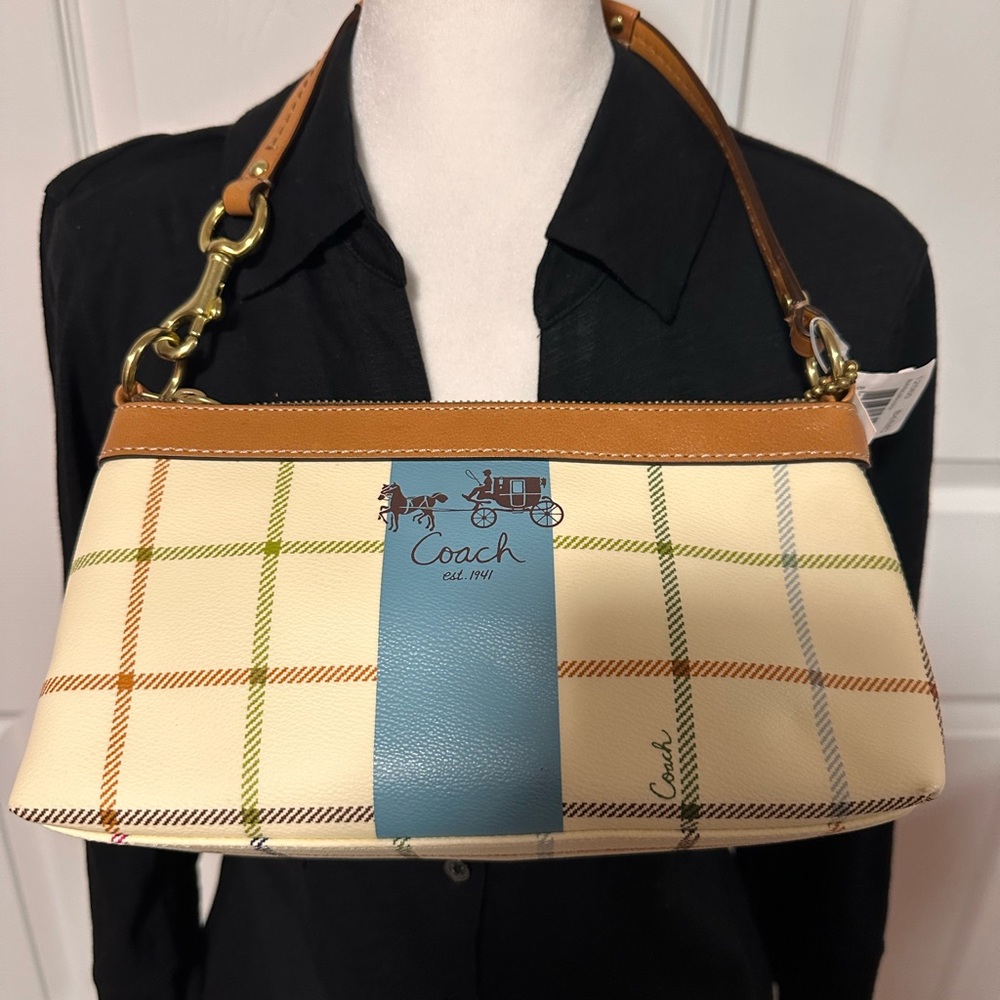 Coach Women's Beige and Blue Plaid Shoulder Bag - Picture 11 of 11